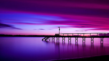 Violet, Landscape, Sunset, Sea HD wallpaper