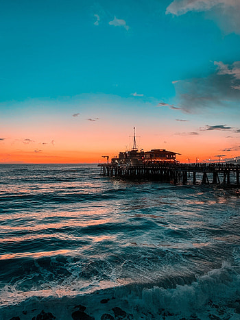 Nature, Sunset, Waves, Pier, Ocean, Surf HD phone wallpaper