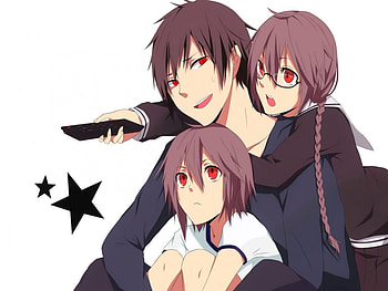 Family Time!!!! :D, Short Hair, Family Time, Girls, Cute, Smile, Orihara Mairu, Boy, Brown Hair, Orihara Izaya, Orihara Kururi, Red Eyes, Sisters, Big Brother, Original, Stars, Sweet, Glasses, Long Hair HD wallpaper