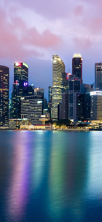 Singapore Skyline, Cityscape reflections, Nighttime wonder, LG HD phone wallpaper