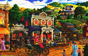 Western Town, street, people, general store, painting HD wallpaper