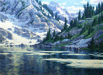 By Randy van Beek * Spring Thaw In Glacier Park, painting, art, randy van beek, nature, mountain HD wallpaper