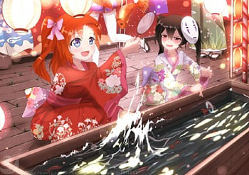 Summer Festival, night, kimono, yukata, festival, cute, long hair, nice, gold fish, happy, adorable, fish, water, female, sweet, smiling, smile, girl, kawaii, anime girl, anime, goldfish, pretty, kimoni, lovely HD wallpaper