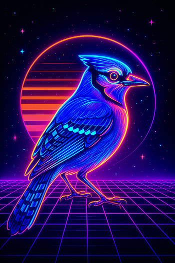 Neon Synthwave Blue Jay — Retro , bird, vaporwave HD phone wallpaper