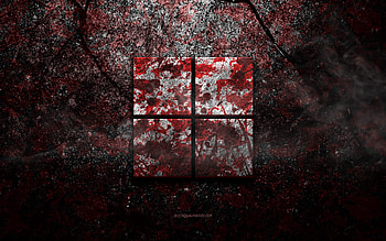 Windows 11 logo, grunge art, Windows 11 stone logo, Windows, red stone texture, Windows 11, grunge stone texture, Windows 11 emblem, Windows 11 3d logo, Windows logo HD wallpaper
