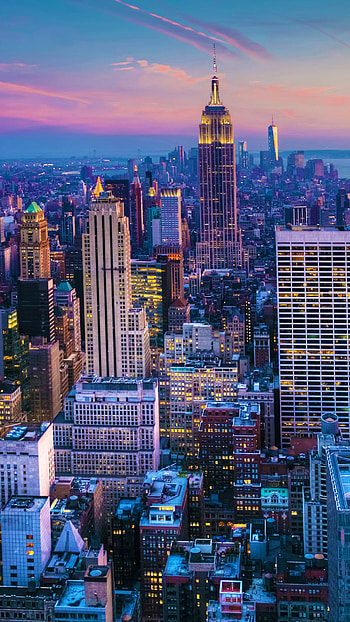 Manhattan skyline, Dusk, New York City, USA HD phone wallpaper