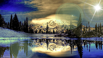 ღ.Awesome Blue Winter.ღ, winter, colorful, shadow, awesome, colors, peaceful, snowflakes, shining, holiday, scenery, reflection, snow, amazing, mountains, sunshine, frozen, attractions in dreams, landscape, beautiful, seasons, travels, love four seasons, lakes, christmas, xmas and new year, splendor HD wallpaper