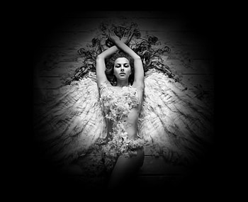Angels are everywhere, model, think, beautiful, angel, woman, summer, miss, portrait, love, black and white HD wallpaper