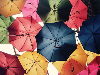 Vibrant umbrellas create a colorful canopy in Greater London, offering protection from sun and rain. HD wallpaper