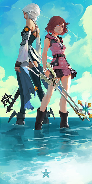 Kairi and Aqua, Kingdom Hearts characters, Magical friendship, Heartwarming art HD phone wallpaper