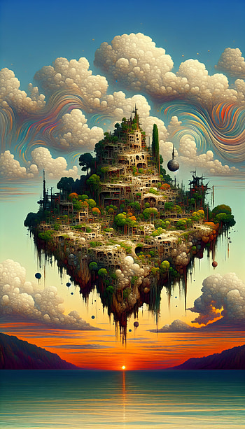 Enchanting Floating Island Sunset, fantasy landscape HD phone wallpaper