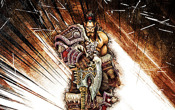 Grommash Hellscream, grunge art, World of Warcraft, Grom, WoW, monstr, World of Warcraft Shadowlands, brown abstract rays, Grommash Hellscream World of Warcraft HD wallpaper