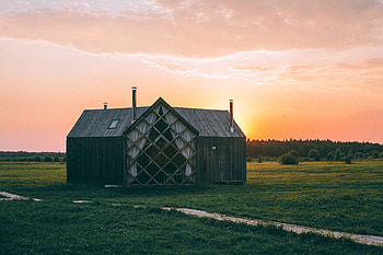 House, landscape, farm, sunrise HD wallpaper