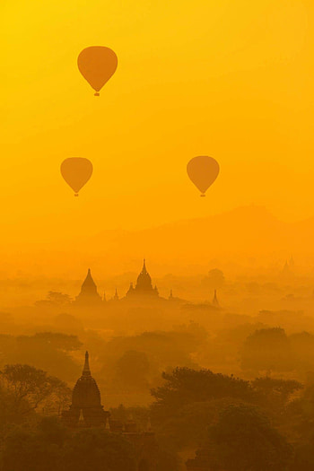 Bagan Myanmar, Air balloon, Royalty- , Aerial graphy HD phone wallpaper