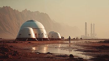 Martian Outpost at Dawn — Sci‑Fi, Sci Fi, Mars, Astronaut HD wallpaper