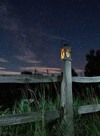 Grass, Sky, Night, Miscellanea, Miscellaneous, Starry Sky, Fence, Lamp, Lantern HD phone wallpaper
