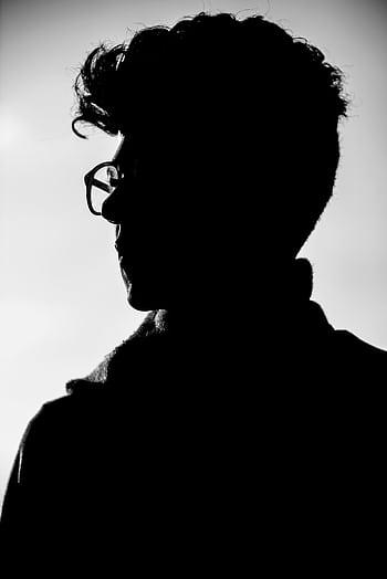 Artistic black and white profile silhouette of a man wearing eyeglasses. HD phone wallpaper