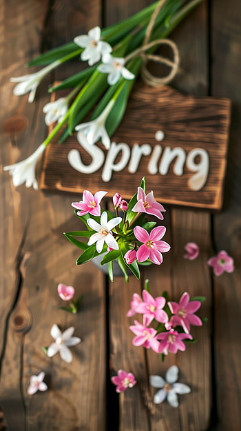 Spring Flowers and Wood Sign , spring HD phone wallpaper
