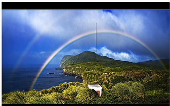 double rainbow, sea, double, rainbow HD wallpaper