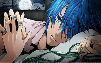 Kaito, night, sexy, blue eyes, cute, blue hair, vocaloid, anime, boy, short hair HD wallpaper