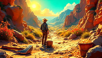 Golden Horizons: A Exploration of Gold Mining, gold mining, cowboy, landscape, treasure, adventure HD wallpaper