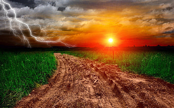 Sunset - storm, meadow, road, Sunset, storm HD wallpaper
