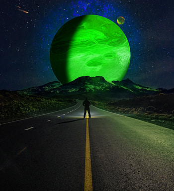 Planets, Mountains, Night, Silhouette, Miscellanea, Miscellaneous, Road HD phone wallpaper