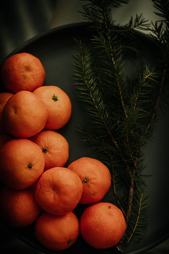 Fruits, Food, Tangerines, Branch, Spruce, Fir, Citrus HD phone wallpaper