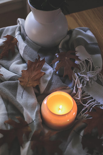 Autumn, Leaves, Flame, Miscellanea, Miscellaneous, Cloth, Candle HD phone wallpaper