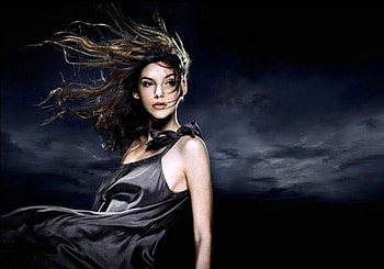 Waiting for that handsome Nexus man, black dress, blowing hair, woman, dark sky, beauty HD wallpaper