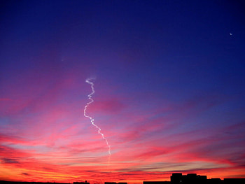sunset, blue, lightning, red, colors HD wallpaper