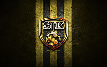 SJK FC, golden logo, Veikkausliiga, brown metal background, football, finnish football club, SJK FC logo, soccer, SJK Seinajoki, Seinajoen Jalkapallokerho HD wallpaper