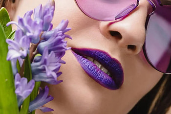 ღ, Lips, Glasses, Lipstick, Flowers, Woman, Purple HD wallpaper