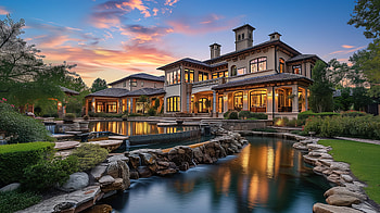 Dream Mansion Luxury Home, luxury home, mansion, dream home, pond HD wallpaper