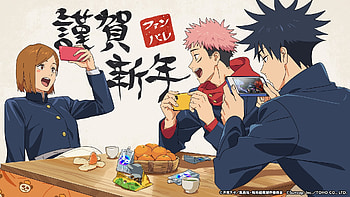 Jujutsu Kaisen Trio – Nobara, Yuji & Megumi Celebration Scene, Anime, Jujutsu Kaisen, Nobara Kugisaki, Yuji Itadori, Megumi Fushiguro HD wallpaper