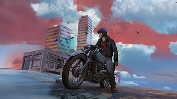 Abandoned Town, artist, artwork, digital-art, biker, mountains, art, artstation HD wallpaper