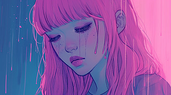 Melancholic Lofi Girl - Expressive Anime Art, sad lofi girl, portrait, Digital Art, girl, pink hair HD wallpaper