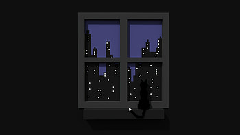 Black Cat Looking Out Window Minimal, cat, artist, artwork, digital-art, minimalism, minimalist, dark, black HD wallpaper