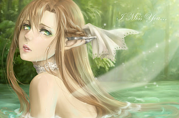 I Miss You, sublime, tears, cute, yuuki asuna, long hair, beauty, sword art online, 3d, wing, cg, water, braids, female, sexy, wings, sweet, asuna, divine, cry, gorgeous, hot, girl, beautiful, fairy, anime girl, elegant, sao, anime, pretty, lovely, realistic HD wallpaper