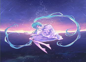 sleepy miku, sweet, miku, madgical, aqua, flying HD wallpaper
