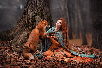 Girl With Fox, girls, fox HD wallpaper