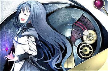 Akemi Homura, sexy, mahou shoujo madoka magica, blue eyes, hot, cute, blue hair, beautiful, beauty, anime girl HD wallpaper