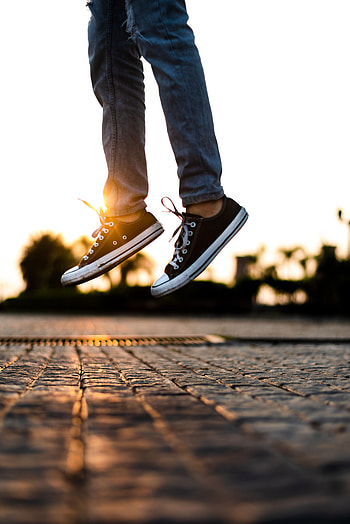 Miscellanea, Miscellaneous, Legs, Sneakers, Bounce, Jump, Sunlight, Shoes, Footwear HD phone wallpaper