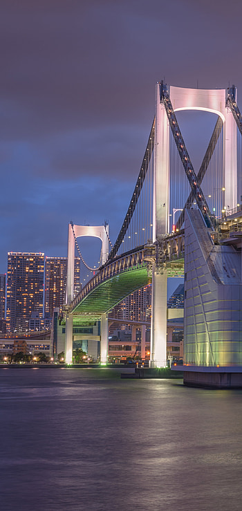 Rainbow Bridge Glow: Tokyo's Iconic Nightscape, Tokyo, Japan, bridge, man made HD phone wallpaper