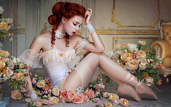 Beautiful Vintage Lady, Vintage, sexy, feminine, beautiful, lady, Gorgeous, flowers, redhead, lovely, female HD wallpaper