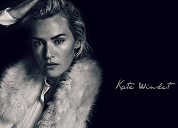 Kate Winslet, winter, white, black, bw, girl, actress, woman, fur HD wallpaper