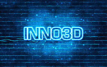 Inno3D blue logo, , blue brickwall, Inno3D logo, brands, Inno3D neon logo, Inno3D HD wallpaper
