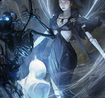 Soul Eater, blue, black, glow, skull, dress, beauty, lady, skelleton, darkness, abstract, fantasy woman, female, art, beautiful, dark, woman, fantasy, souls HD wallpaper