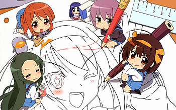 Haruhi and friends, suzumiya, chibi, sos brigade, cute, haruhi HD wallpaper