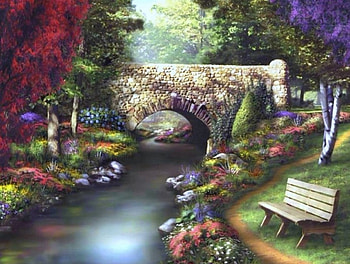 A Day in the Park, bench, creek, attractions in dreams, gardens, summer, parks, love four seasons, nature, flowers, bridges HD wallpaper